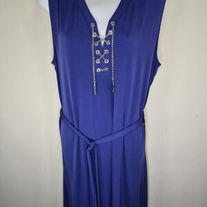 Michael Kors Cobalt Maxi Dress with Silver Chain Detail